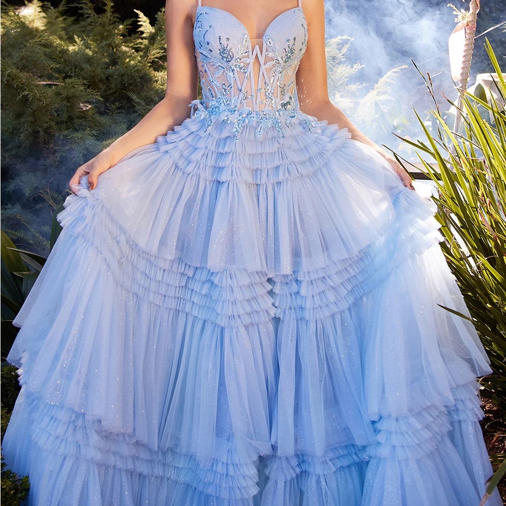 Enchanting Light Blue Tiered Prom Dress